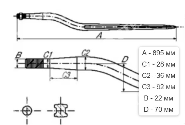 25PWW880 Палец прямой нижний L-880, M22x1,5,  диаметр 36