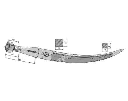 181608 Зуб изогнутый погрузчика L-800 M30x2 Dy=45