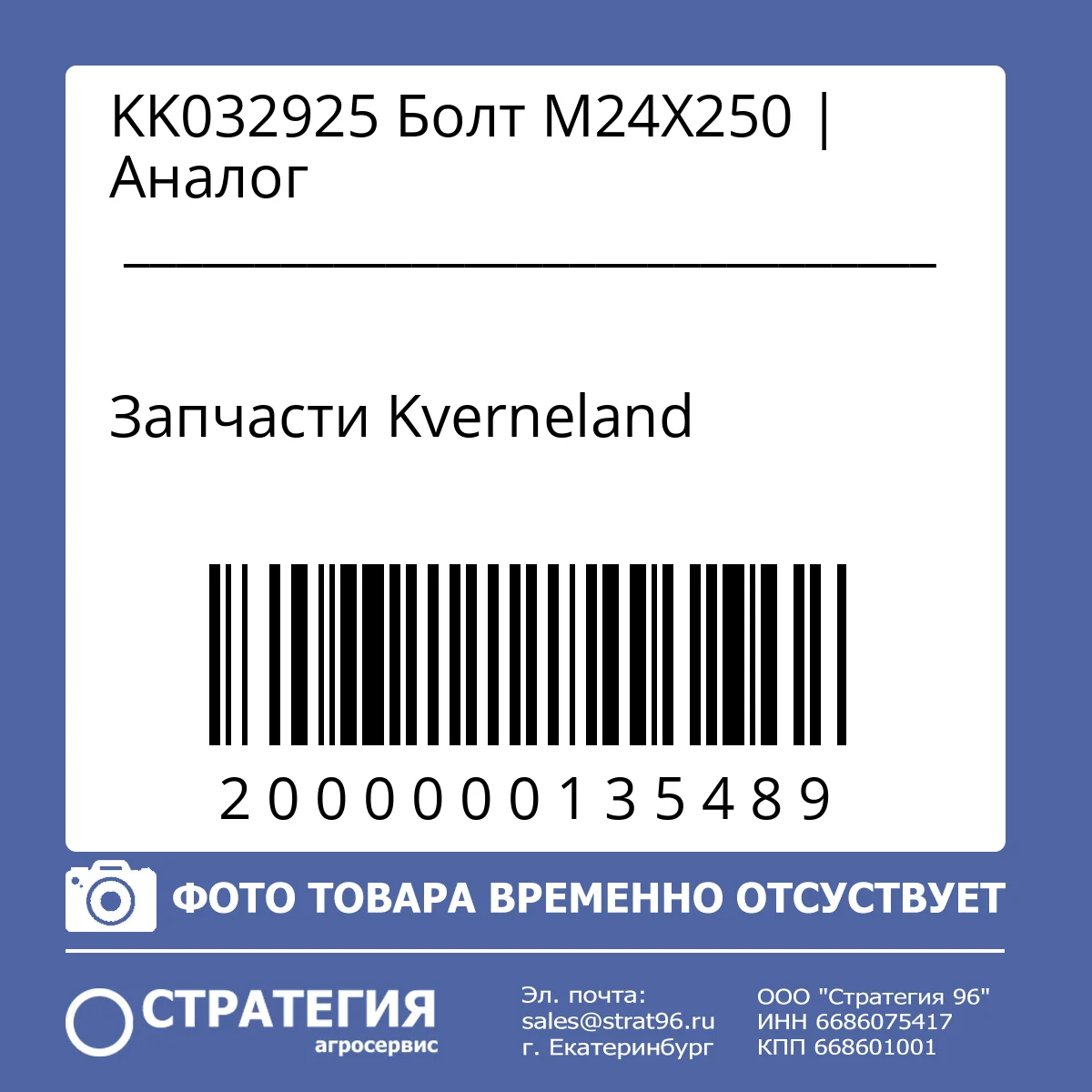 KK032925 Болт  M24X250 | Аналог