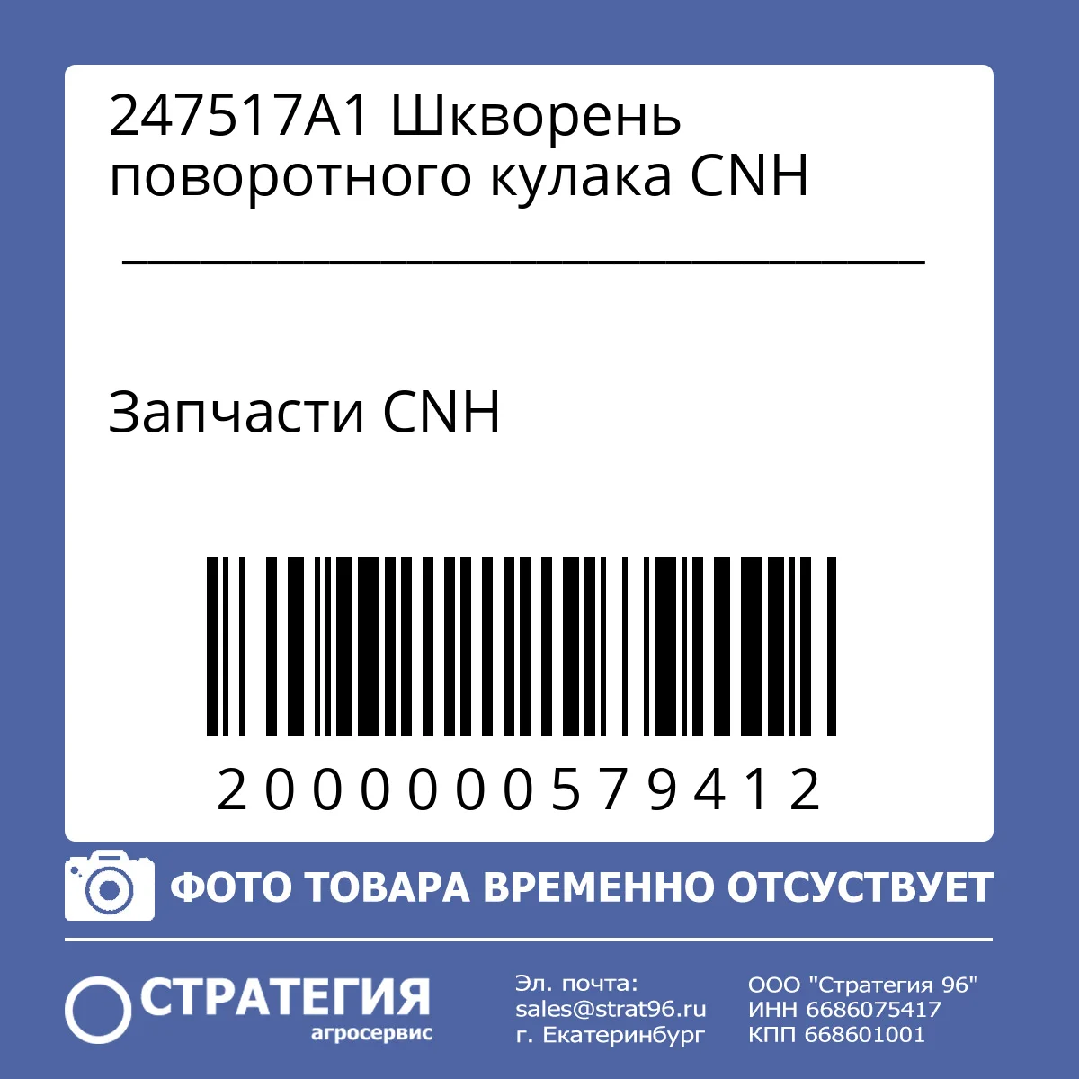 247517A1 Шкворень поворотного кулака CNH